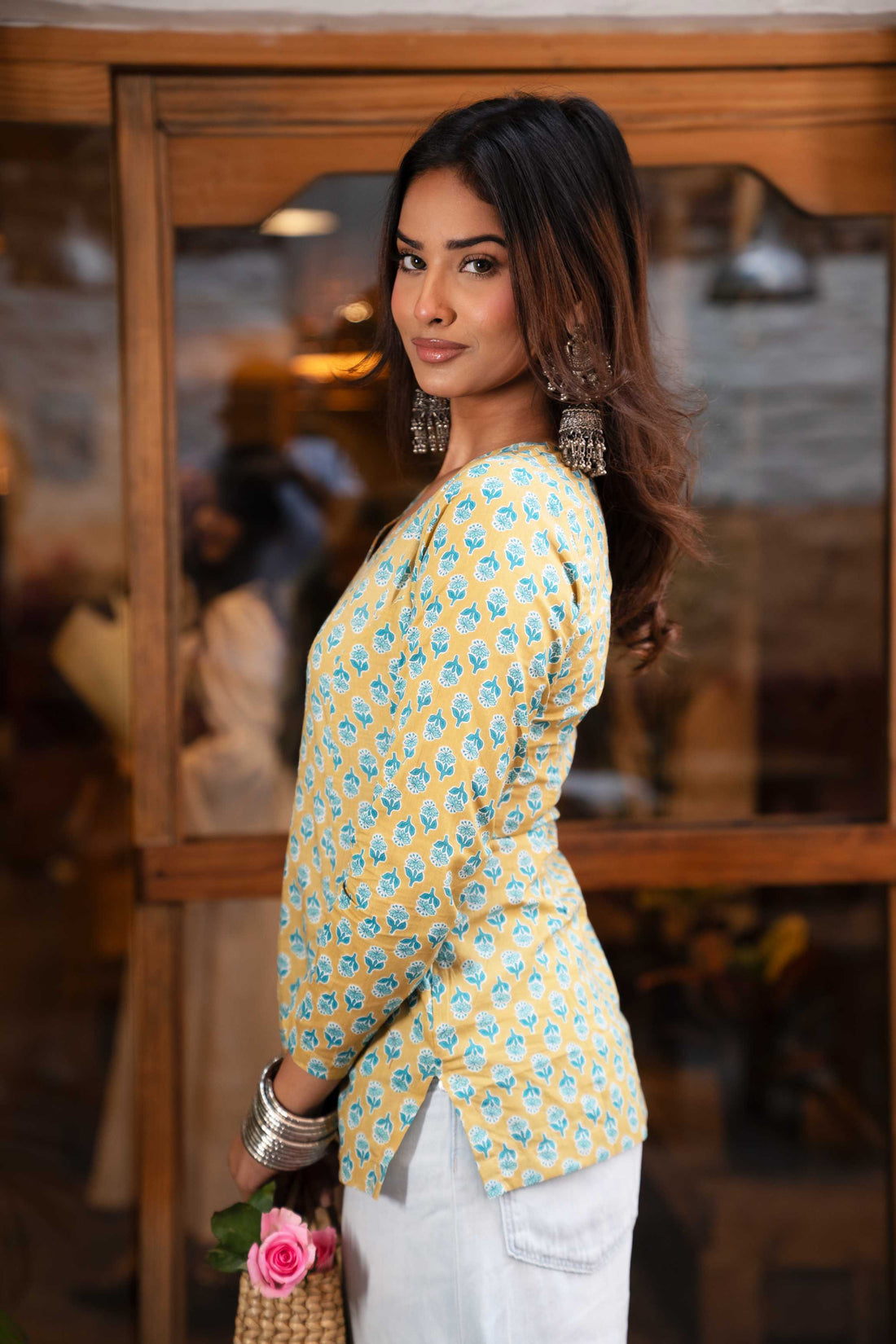 Phul Butta Floral A-Line Kurti Top