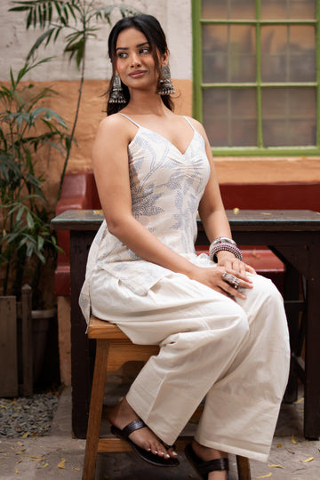 Lata - Bandhani Strappy Kurti & Farsi Salwar Set