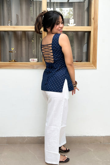 Neel Buti Criss Cross Back Kurti