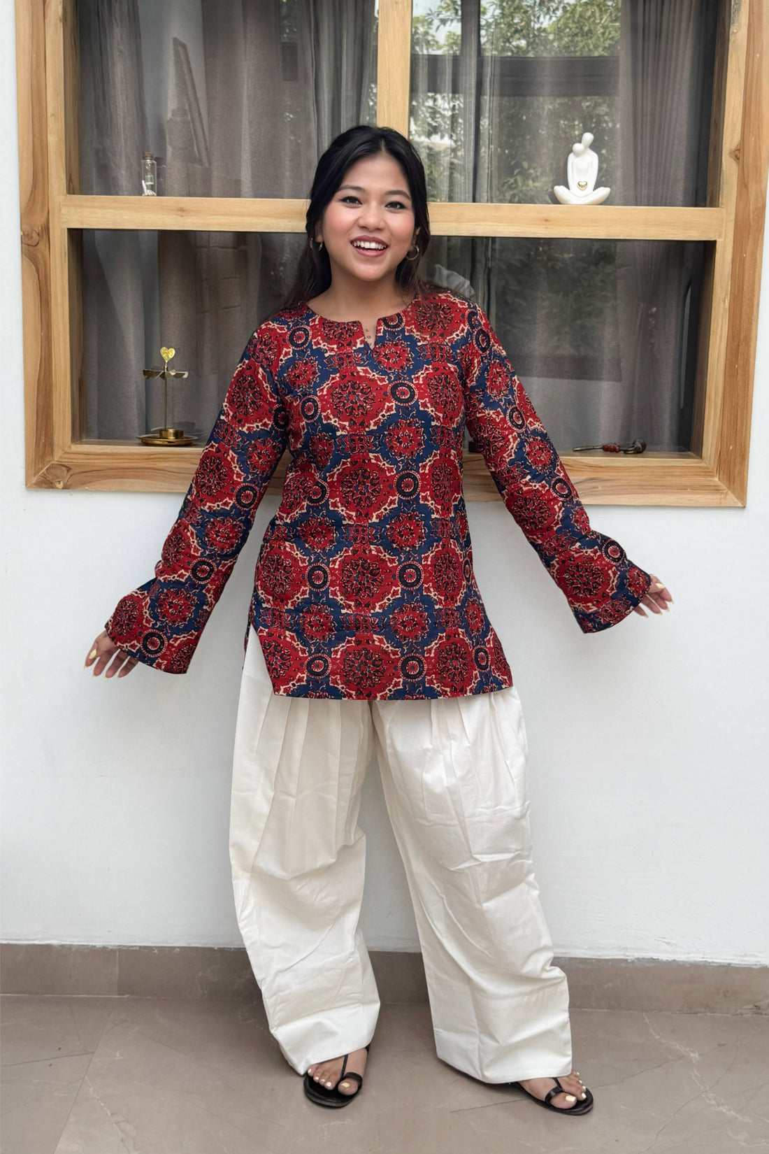Laal Chardhi Ajrak A-Line Kurti